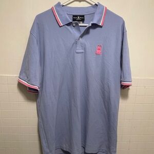 Psycho Bunny Men's Light Blue Polo Shirt with Pink Accents